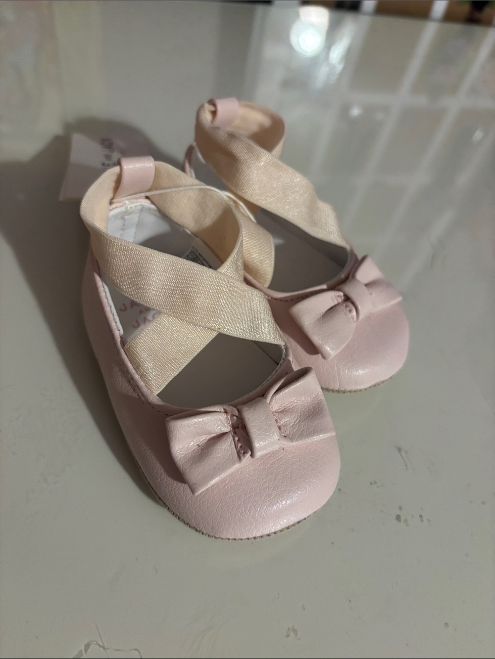 Janie and Jack Pink Bow Ballet Flats with Cross Elastic Straps